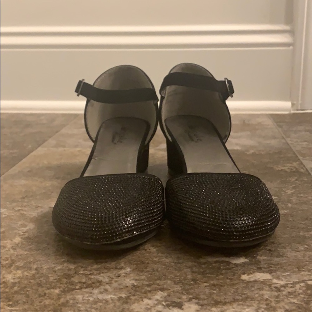 Black dress shoes with low heel